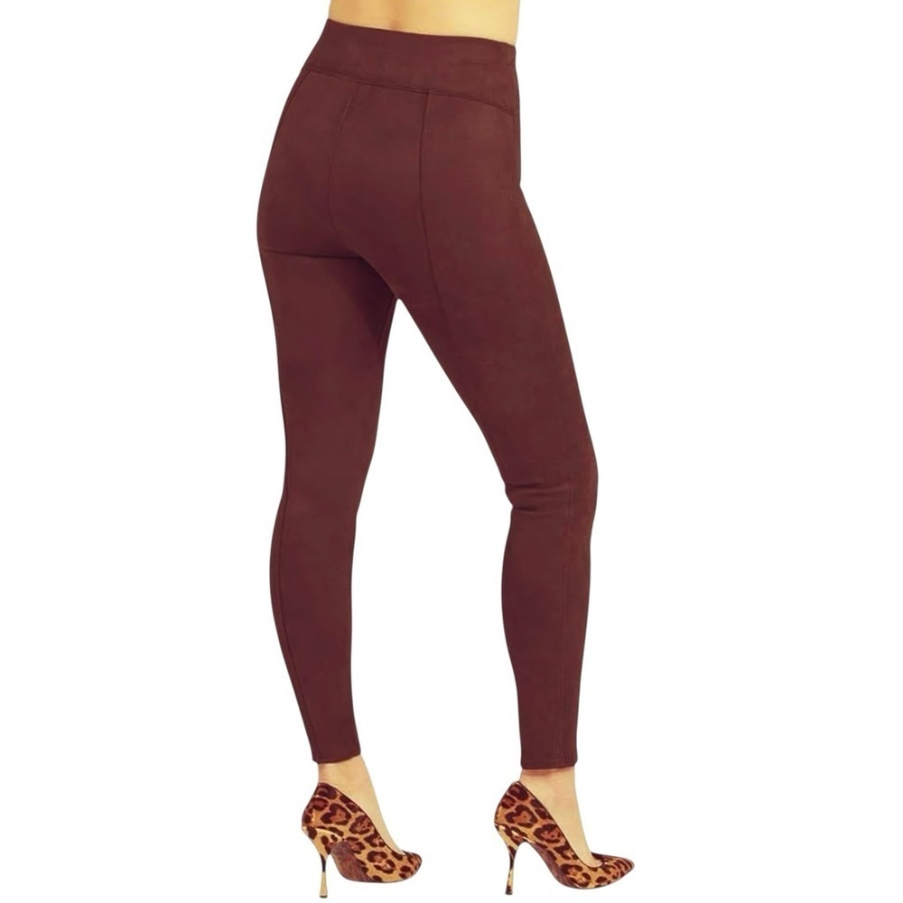 Spanx Stretch Faux Suede Leggings Dark Terracotta Burgundy Size Med New With Tag - Picture 3 of 6